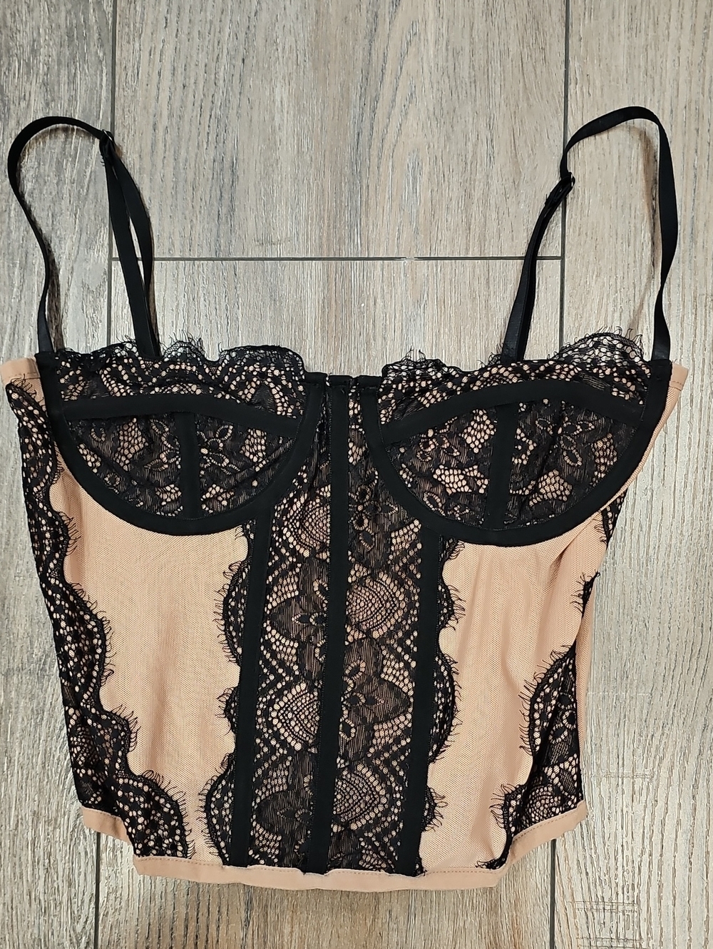 Nude and Black Lace Bustier Bralette
